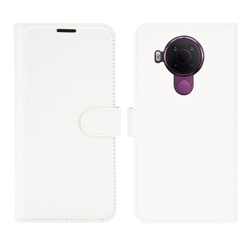 Litchi PU kožené peněženkové pouzdro pro mobilní telefon Nokia 5.4 - bílé