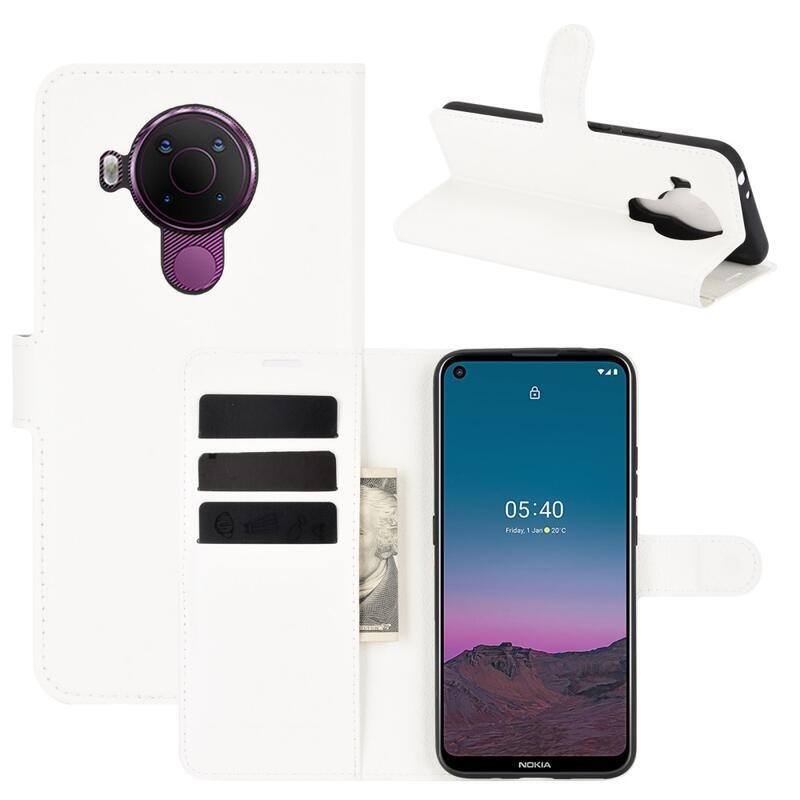 Litchi PU kožené peněženkové pouzdro pro mobilní telefon Nokia 5.4 - bílé
