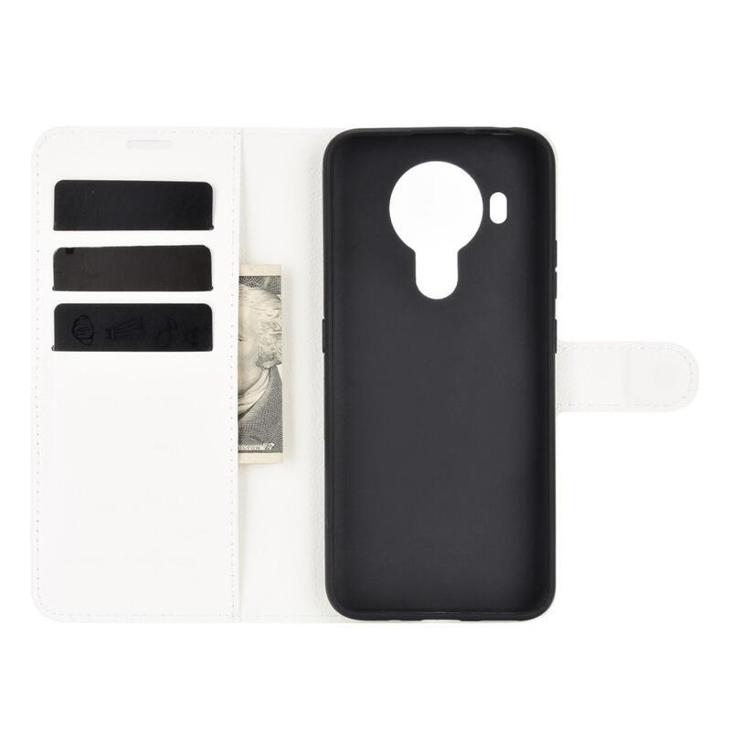 Litchi PU kožené peněženkové pouzdro pro mobilní telefon Nokia 5.4 - bílé