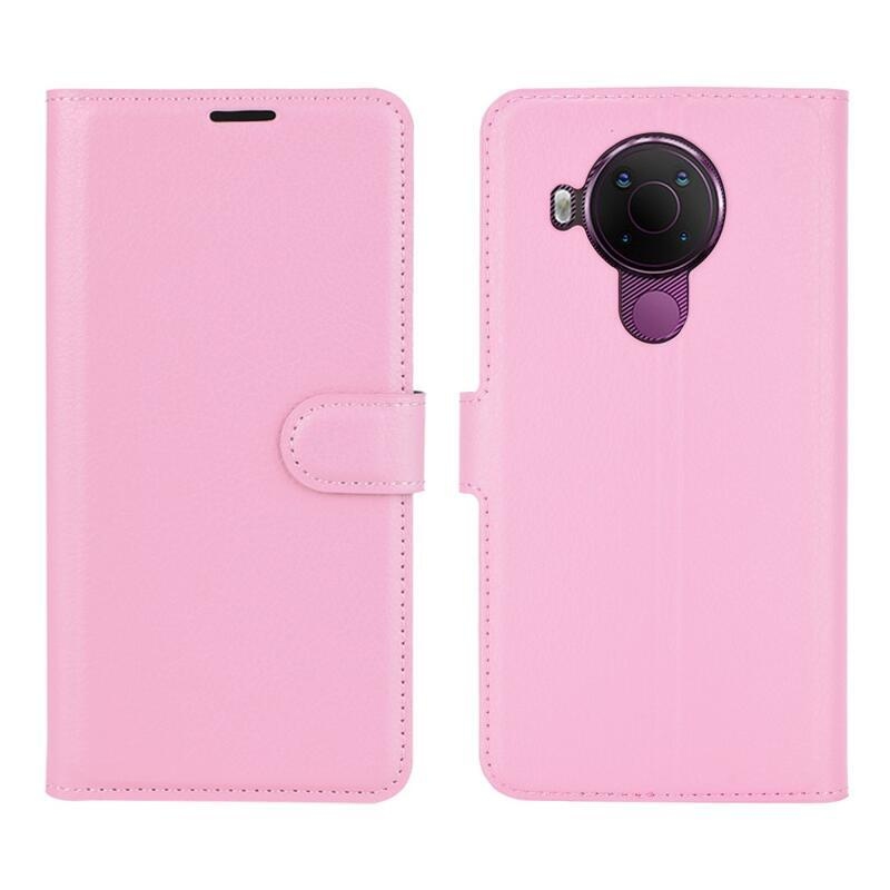 Litchi PU kožené peněženkové pouzdro pro mobilní telefon Nokia 5.4 - růžové