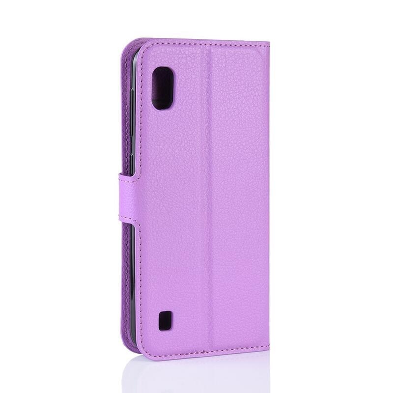 Litchi PU kožené peněženkové pouzdro pro mobilní telefon Samsung Galaxy A10 - fialové