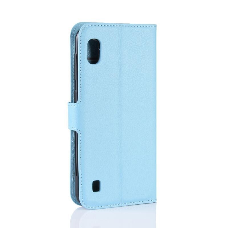 Litchi PU kožené peněženkové pouzdro pro mobilní telefon Samsung Galaxy A10 - modré