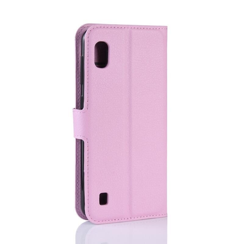 Litchi PU kožené peněženkové pouzdro pro mobilní telefon Samsung Galaxy A10 - růžové