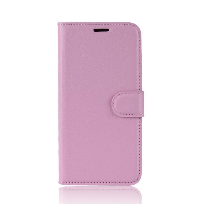 Litchi PU kožené peněženkové pouzdro pro mobilní telefon Samsung Galaxy A10 - růžové