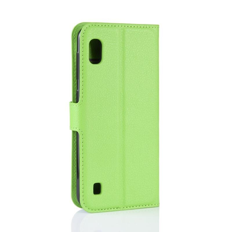 Litchi PU kožené peněženkové pouzdro pro mobilní telefon Samsung Galaxy A10 - zelené