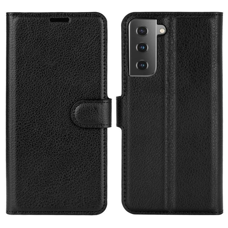 Litchi PU kožené peněženkové pouzdro pro mobilní telefon Samsung Galaxy S21 - černé