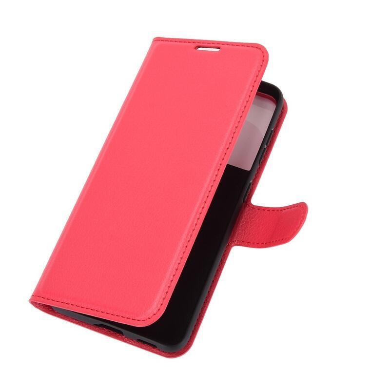 Litchi PU kožené peněženkové pouzdro pro mobilní telefon Samsung Galaxy S21 - červené