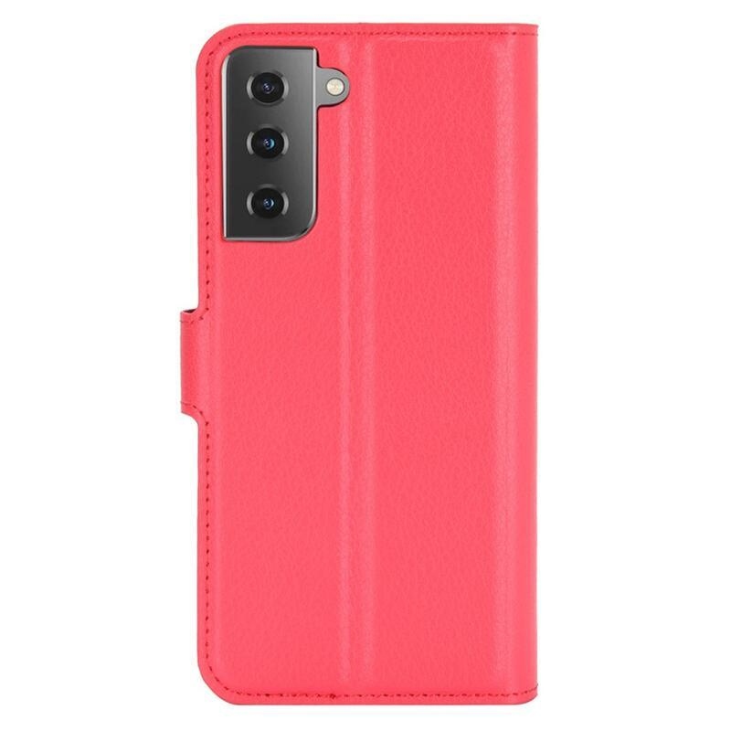 Litchi PU kožené peněženkové pouzdro pro mobilní telefon Samsung Galaxy S21 - červené
