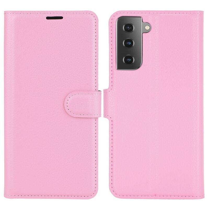 Litchi PU kožené peněženkové pouzdro pro mobilní telefon Samsung Galaxy S21 - růžové