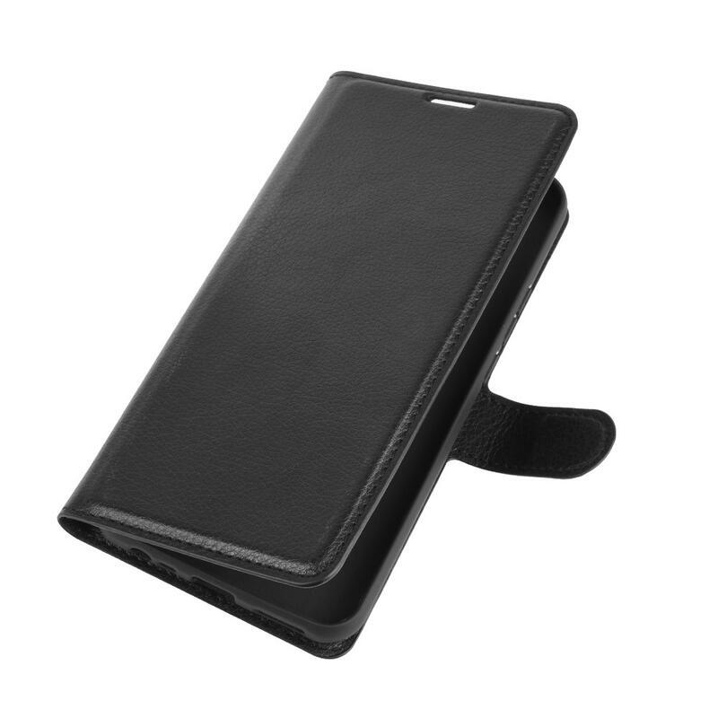 Litchi PU kožené peněženkové pouzdro pro mobilní telefon Xiaomi Redmi 9 - černé