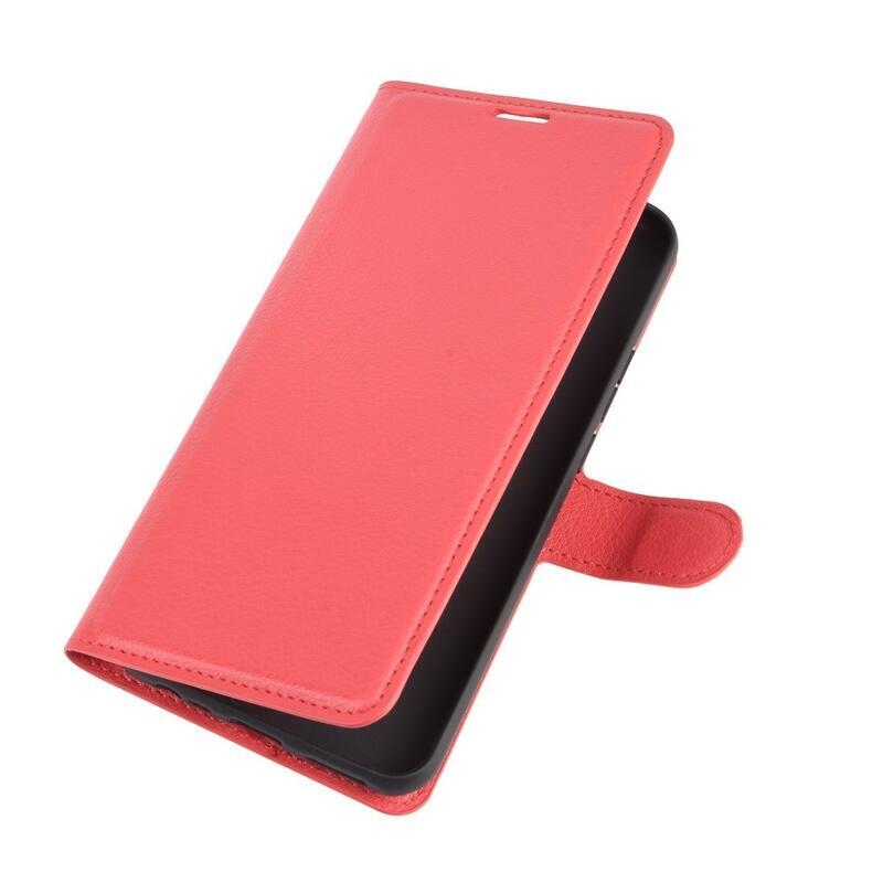 Litchi PU kožené peněženkové pouzdro pro mobilní telefon Xiaomi Redmi 9 - červené