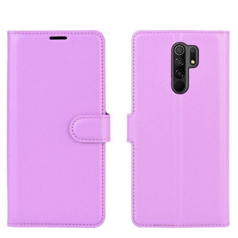 Litchi PU kožené peněženkové pouzdro pro mobilní telefon Xiaomi Redmi 9 - fialové