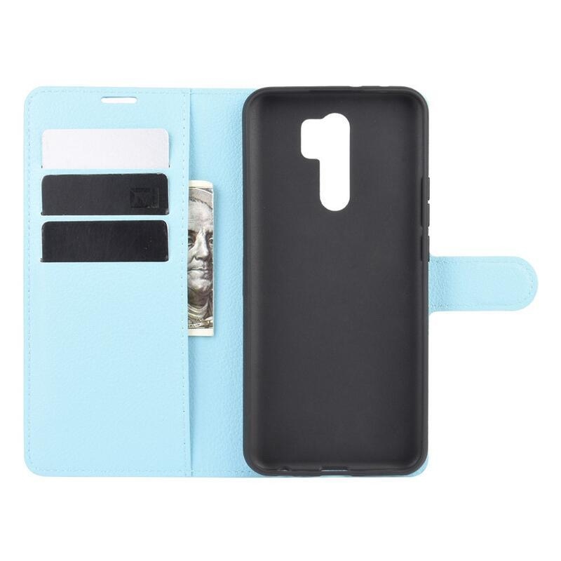 Litchi PU kožené peněženkové pouzdro pro mobilní telefon Xiaomi Redmi 9 - modré