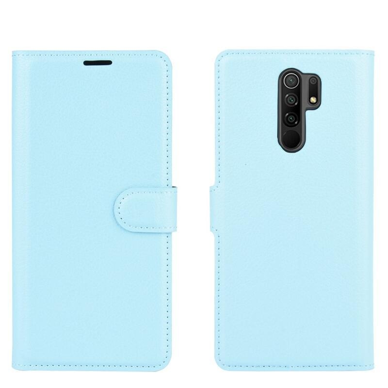 Litchi PU kožené peněženkové pouzdro pro mobilní telefon Xiaomi Redmi 9 - modré
