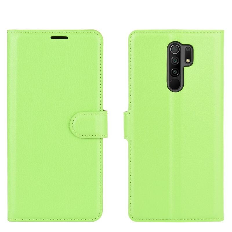 Litchi PU kožené peněženkové pouzdro pro mobilní telefon Xiaomi Redmi 9 - zelené