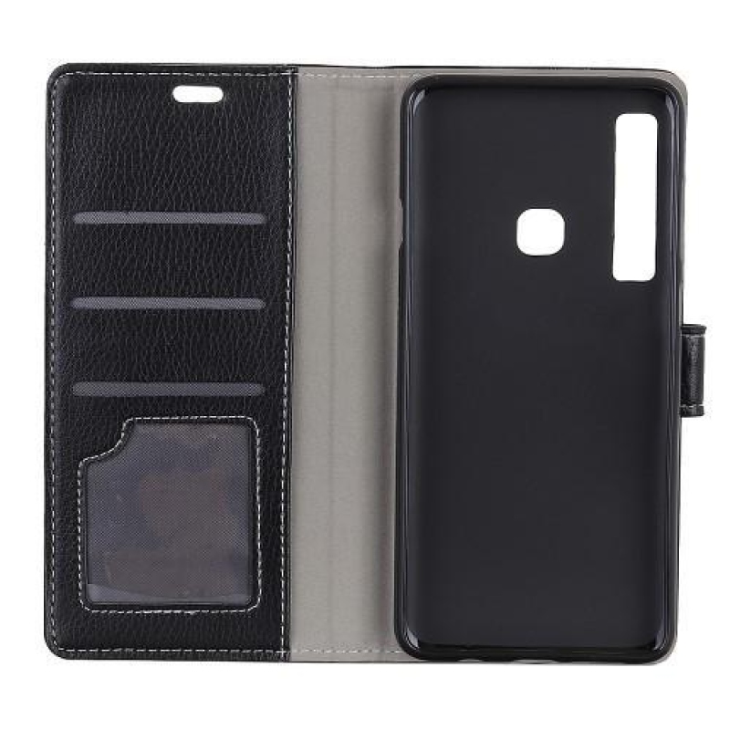 Litchi PU kožené peněženkové pouzdro s texturou na Samsung Galaxy A9 - černé