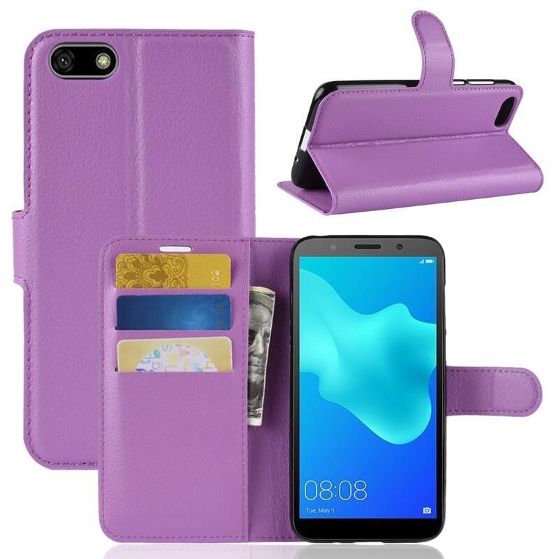 Litchi PU kožené pouzdro na Huawei Y5 (2018) - fialové