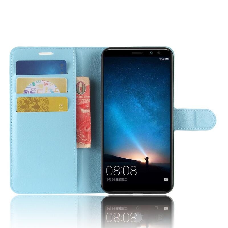 Litchi PU kožené pouzdro na mobil Huawei Mate 10 Lite - světlemodré
