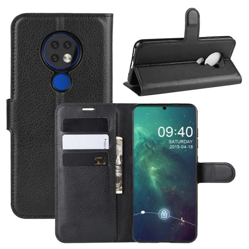 Litchi PU kožené pouzdro na mobil Nokia 6.2 / Nokia 7.2 - černé