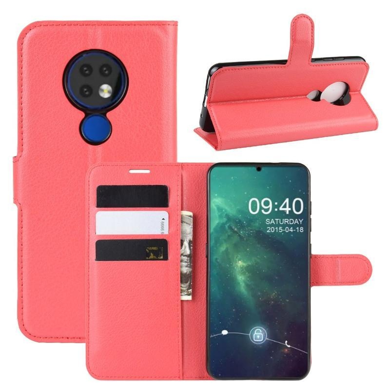 Litchi PU kožené pouzdro na mobil Nokia 6.2 / Nokia 7.2 - červené