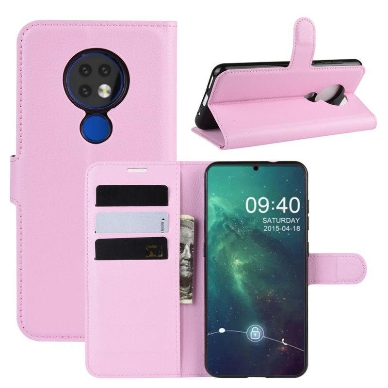 Litchi PU kožené pouzdro na mobil Nokia 6.2 / Nokia 7.2 - růžové