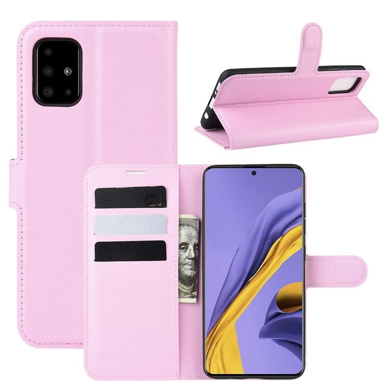 Litchi PU kožené pouzdro na mobil Samsung Galaxy A51 - růžové