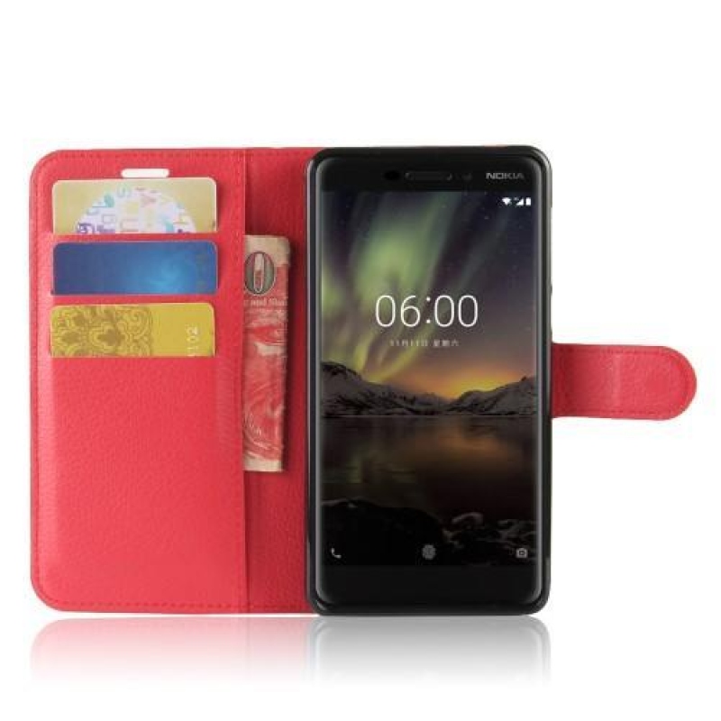 Litchi PU kožené pouzdro na Nokia 6.1 - červené