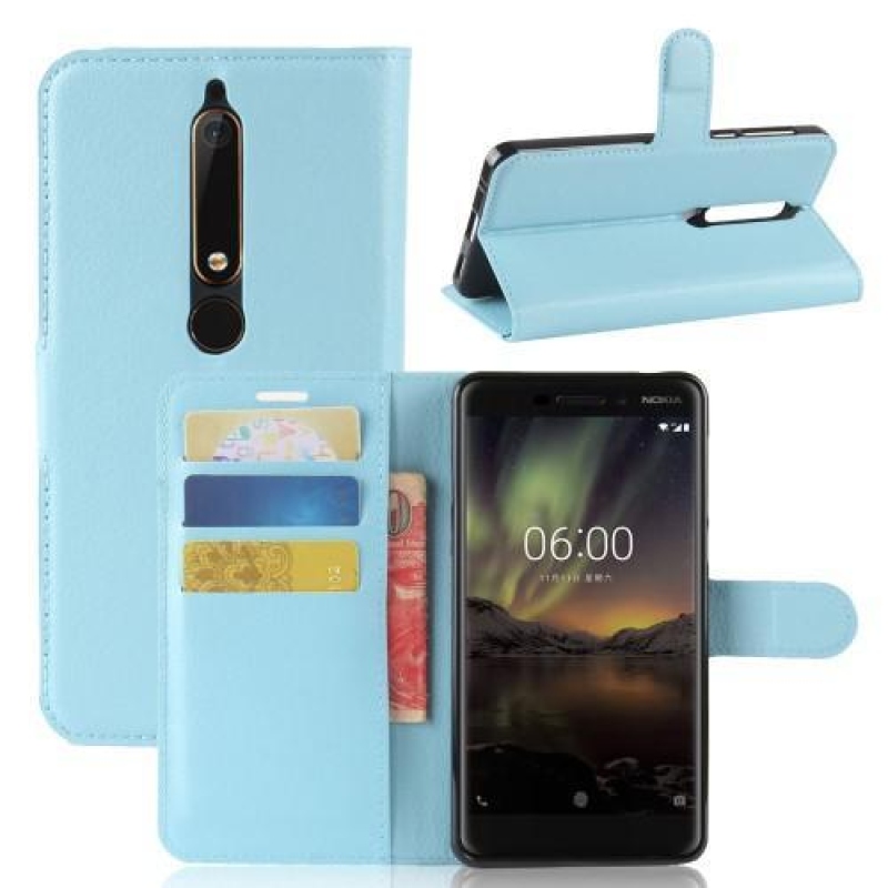 Litchi PU kožené pouzdro na Nokia 6.1 - modré