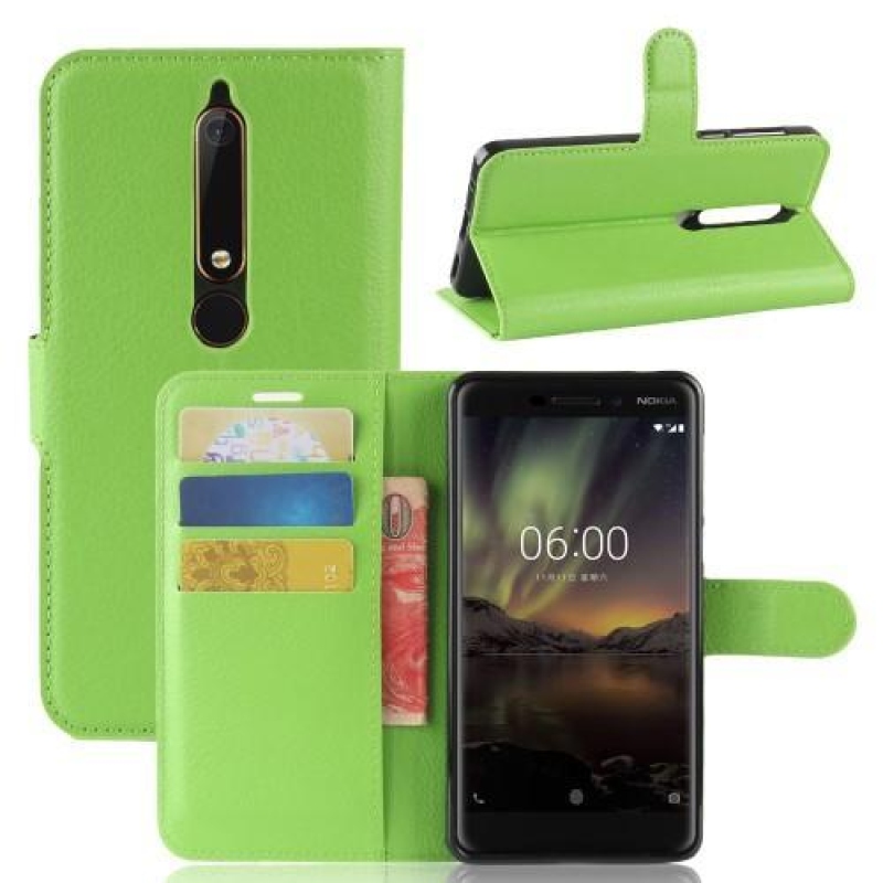 Litchi PU kožené pouzdro na Nokia 6.1 - zelené