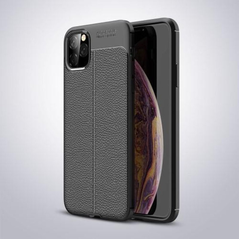 Litchi texturovaný gelový obal na mobil Apple iPhone 11 Pro Max 6.5 (2019) - černý