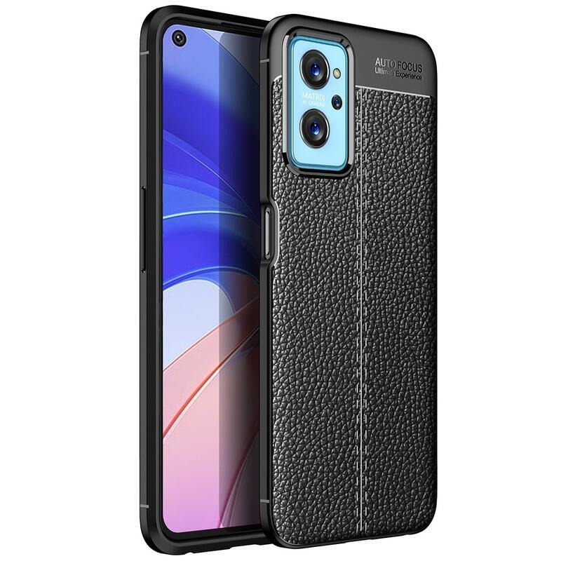 Litchi texturovaný odolný gelový obal na mobil Realme 9i - černý