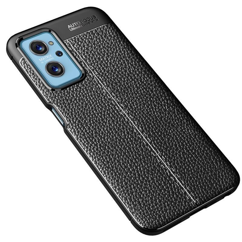 Litchi texturovaný odolný gelový obal na mobil Realme 9i - černý