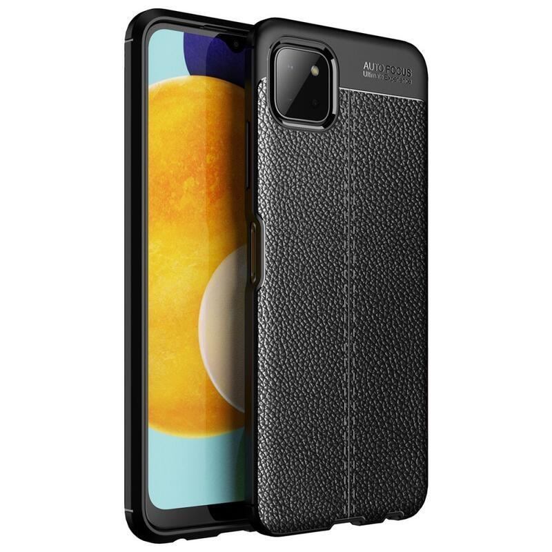 Litchi texturovaný odolný gelový obal na mobil Samsung Galaxy A22 5G - černý