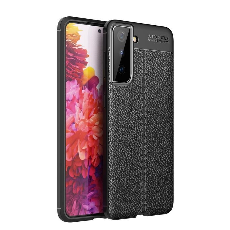 Litchi texturovaný odolný gelový obal na mobil Samsung Galaxy S21 - černý