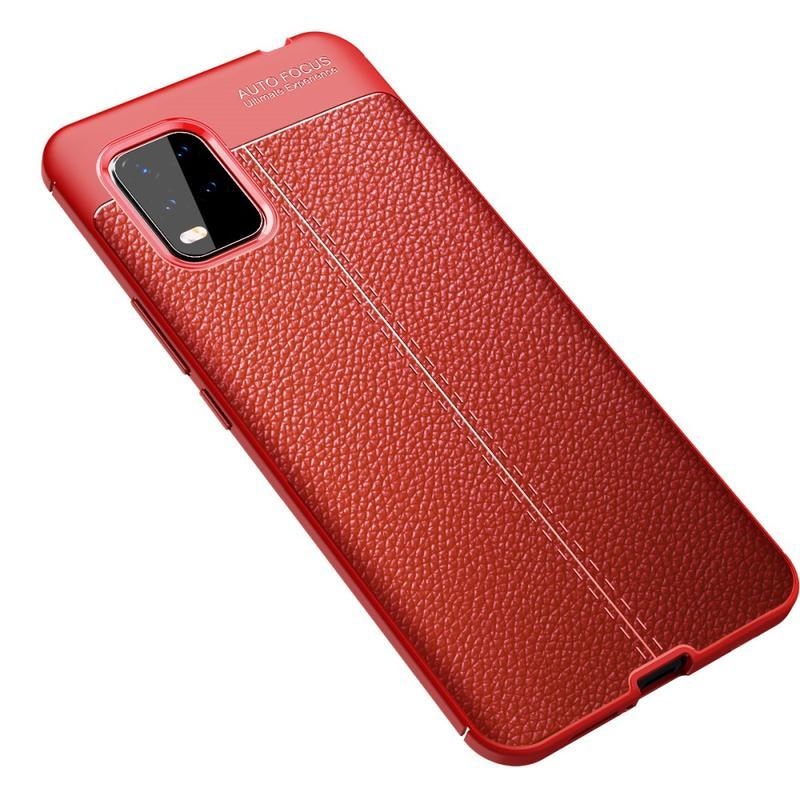 Litchi texturovaný odolný gelový obal na mobil Xiaomi Mi 10 Lite - červený