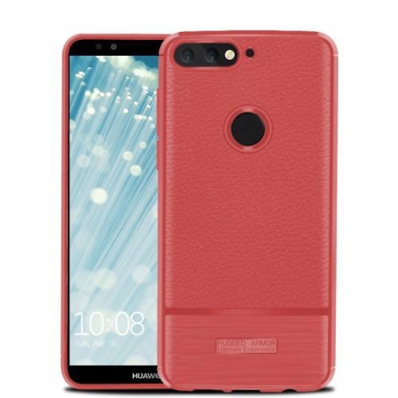 Litchi texturovaný odolný obal na Huawei Y7 Prime (2018) - červený