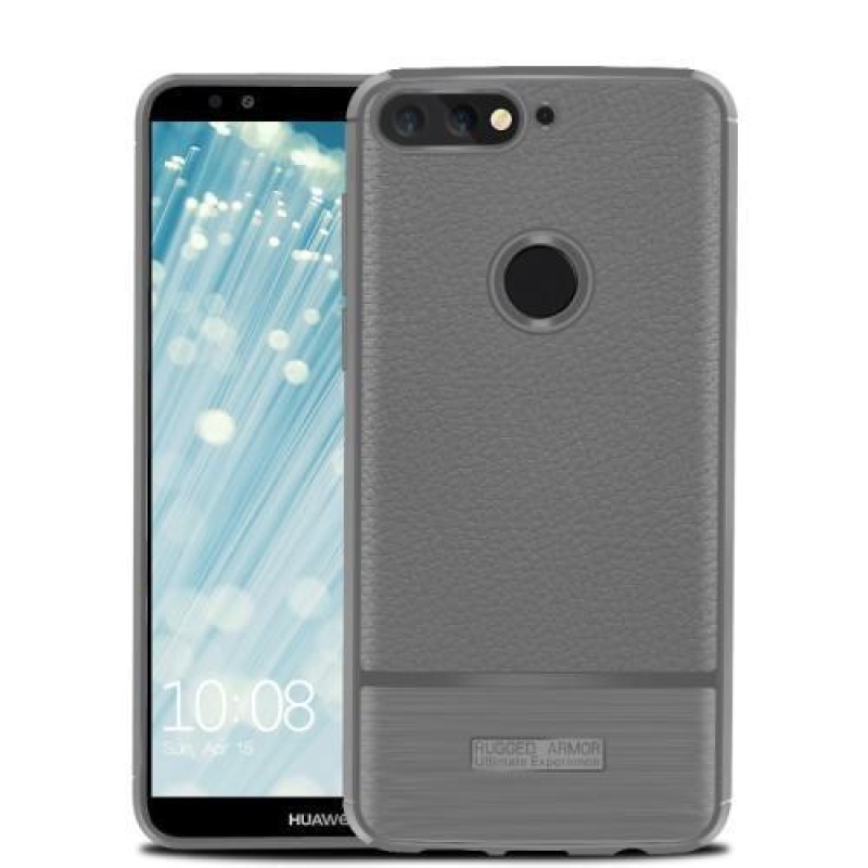 Litchi texturovaný odolný obal na Huawei Y7 Prime (2018) - šedý