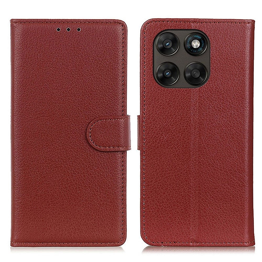 Litchie knížkové pouzdro na Motorola Moto G87 5G/G77 5G/G67 5G - hnědé