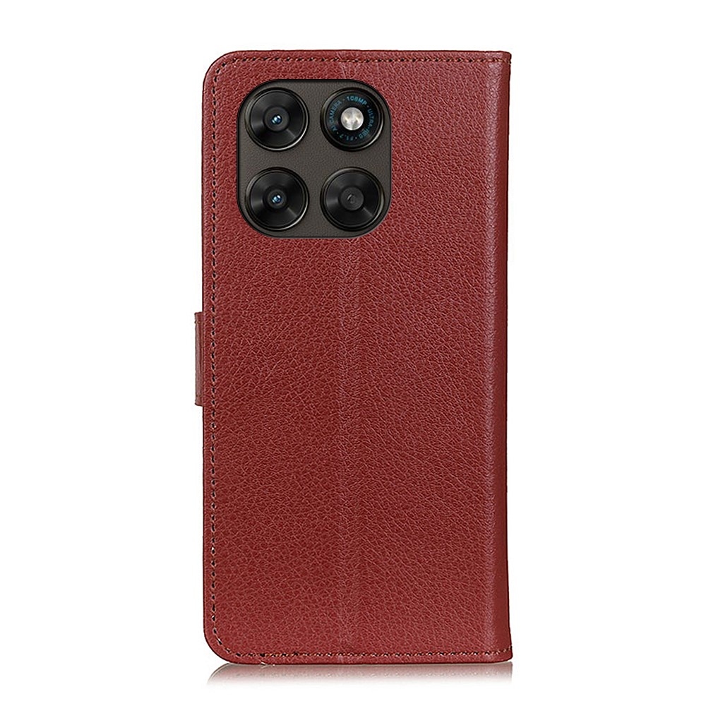Litchie knížkové pouzdro na Motorola Moto G87 5G/G77 5G/G67 5G - hnědé