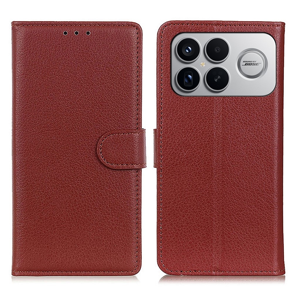 Litchie knížkové pouzdro na Xiaomi Poco F8 Ultra 5G - hnědé