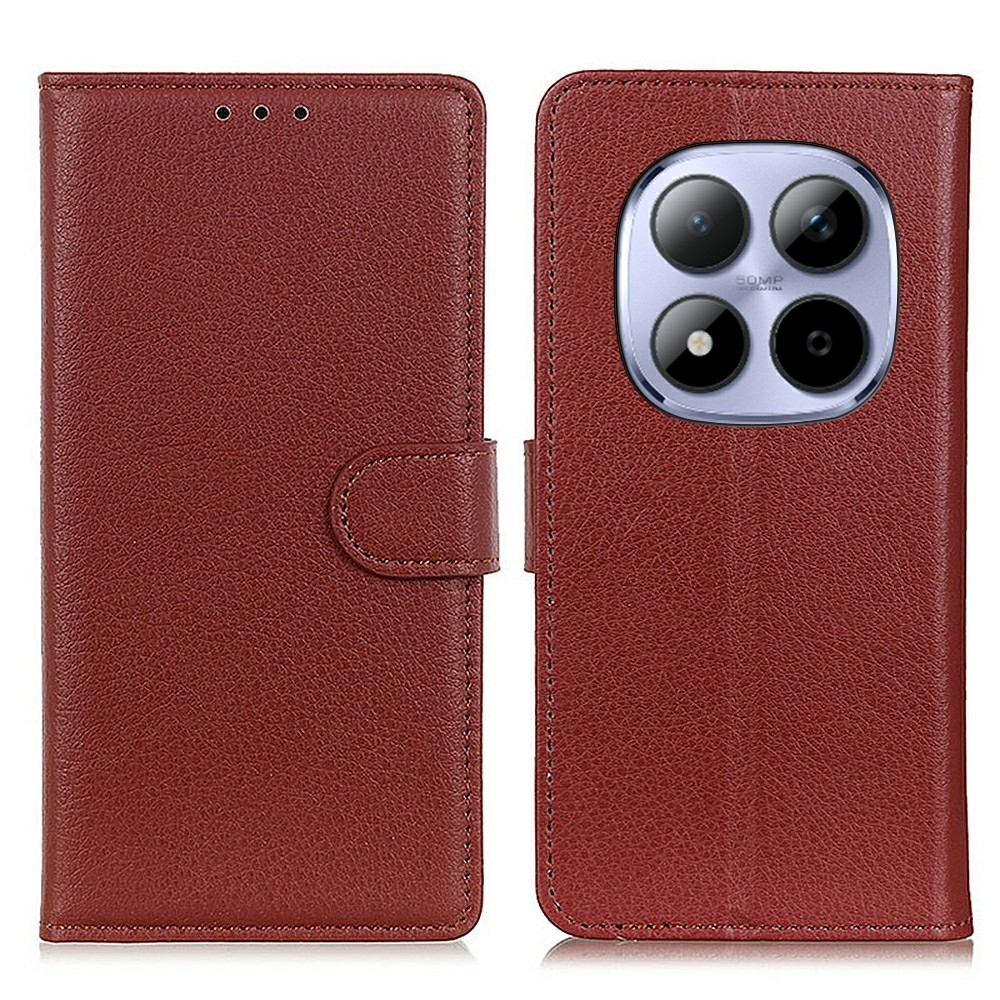 Litchie knížkové pouzdro na Xiaomi Redmi Note 15 Pro 4G - hnědé