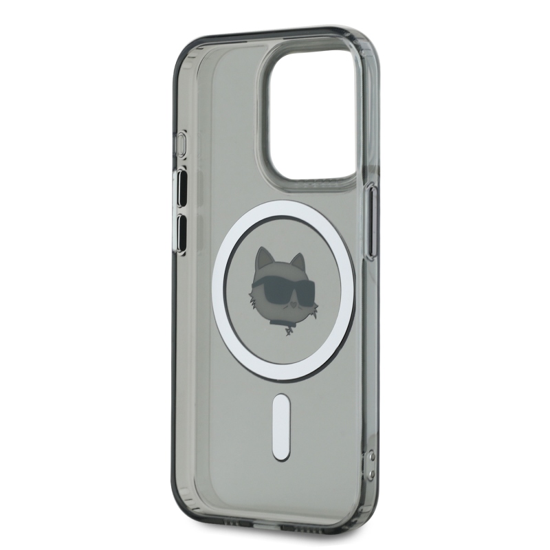 Karl Lagerfeld IML Choupette Head Metal Frame MagSafe Zadní Kryt pro iPhone 15 Pro Max Black