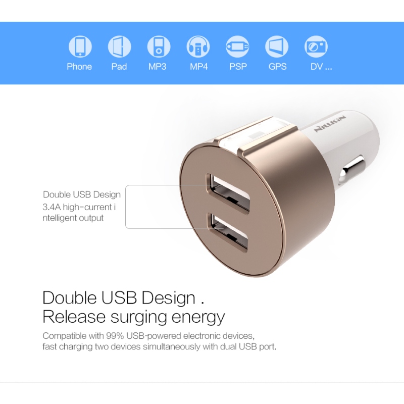 Nillkin Vigor Dual USB Nabíječka do Auta Gold