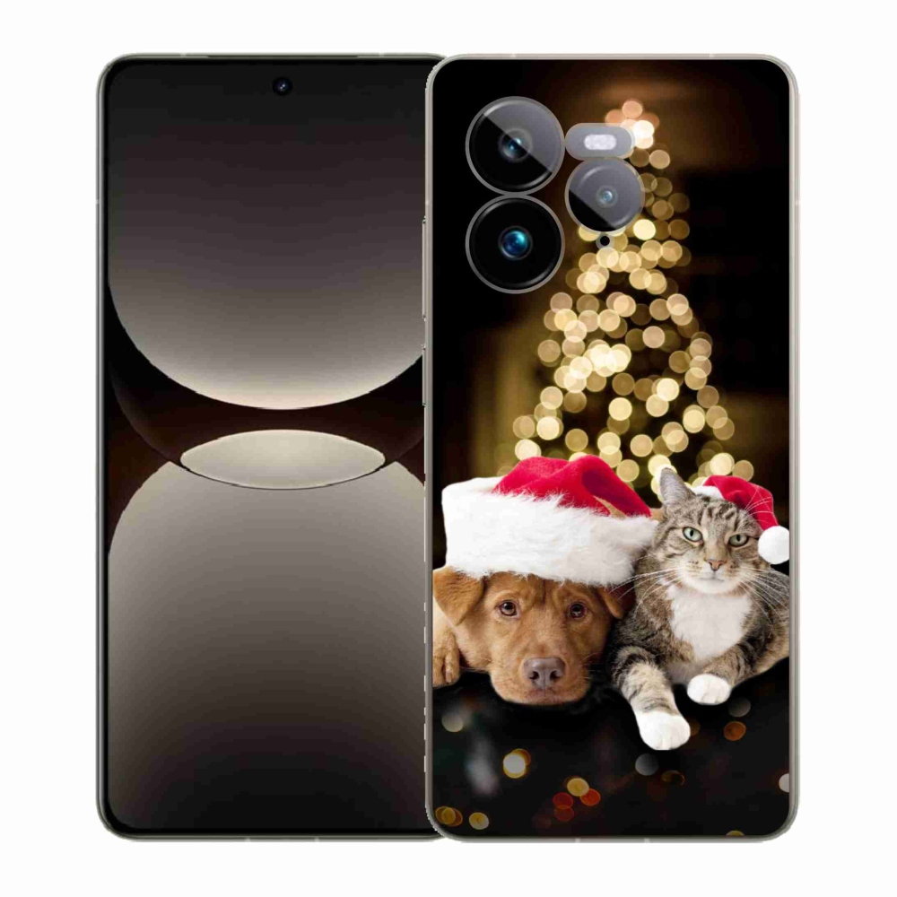 Gelový kryt mmCase na Realme GT 7 Pro 5G - vánoční pes a kočka