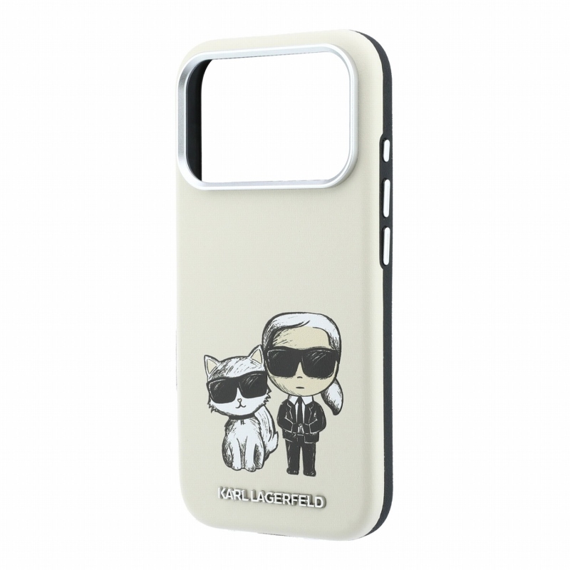 Karl Lagerfeld PU Semi Wrap Smooth Sketch Bodies Magsafe Zadní Kryt pro iPhone 18 Pro Beige