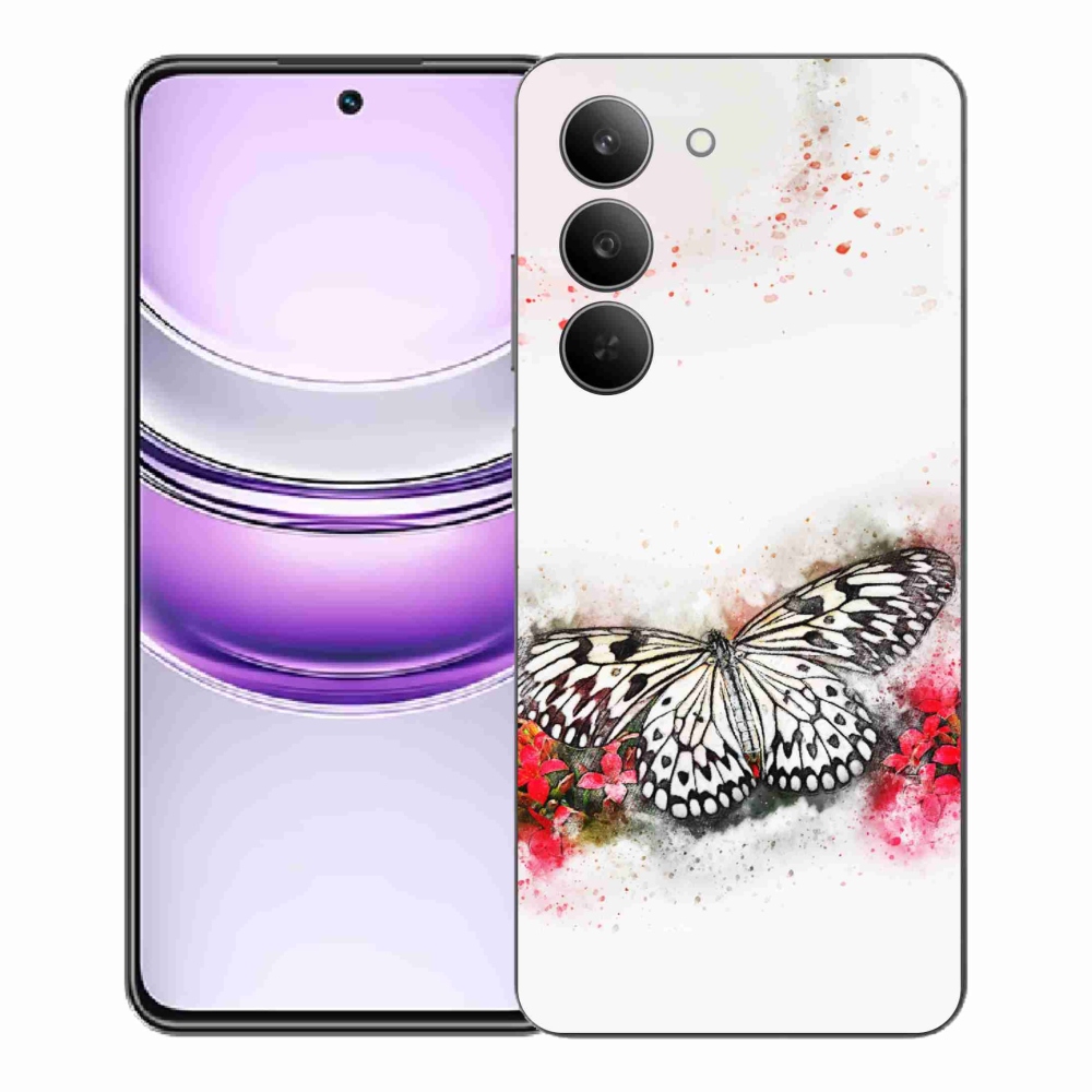 Gelový kryt mmCase na Realme 14x 5G - černobílý motýl