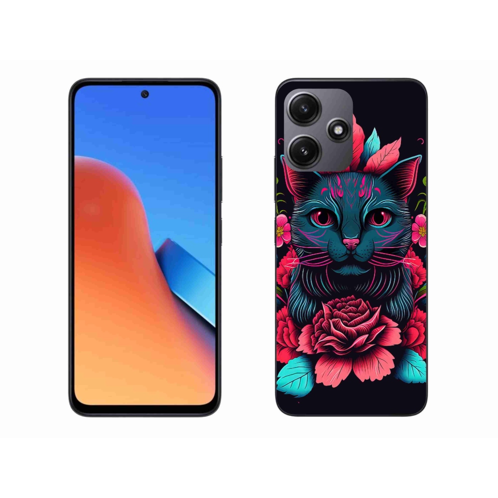 Gelový kryt mmCase na Xiaomi Redmi 12 5G - květiny a kočka
