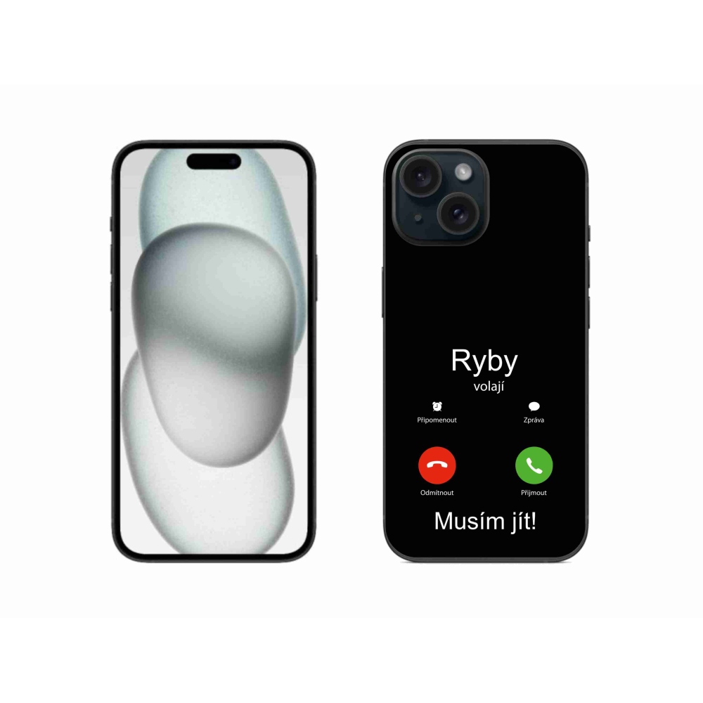 Gelový kryt mmCase na iPhone 15 - ryby volají černé pozadí