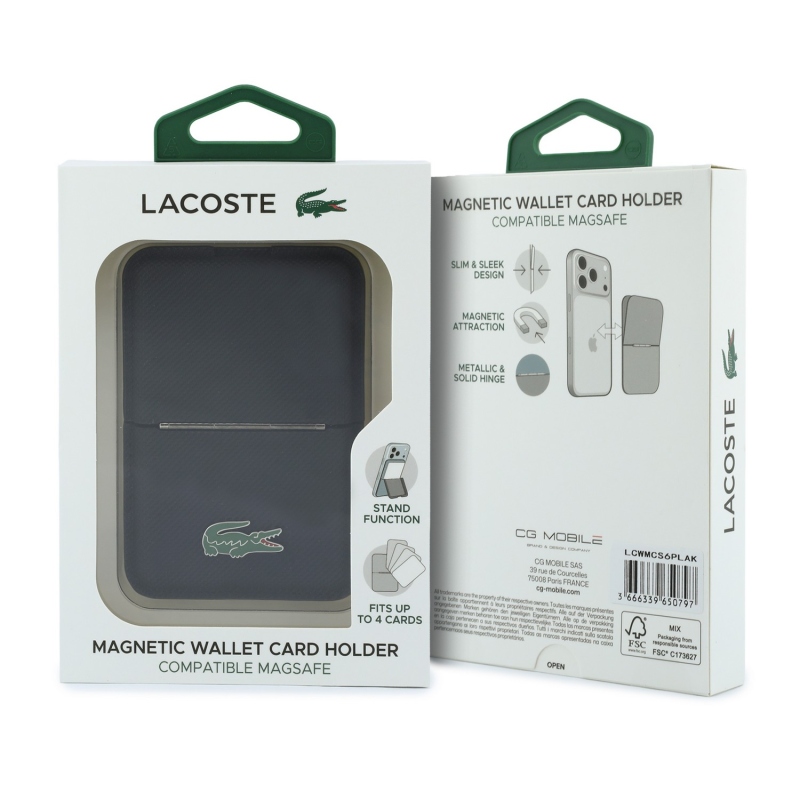 Lacoste PVC Iconic Petit Pique MagSafe Peněženka se Stojánkem Black