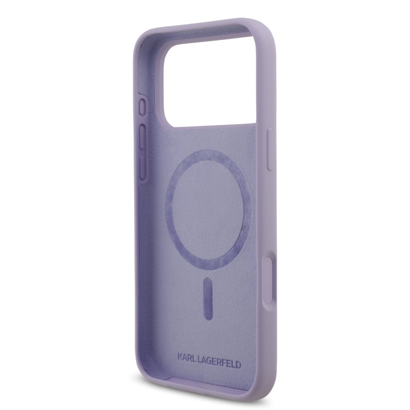 Karl Lagerfeld Liquid Silicone Karl and Choupette MagSafe Zadní Kryt pro iPhone 17 Pro Max Purple